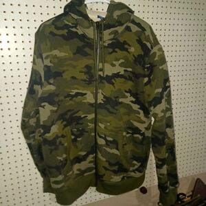 Men's Green and Brown Camo Zip-Up Hoodie (George) Size Large
